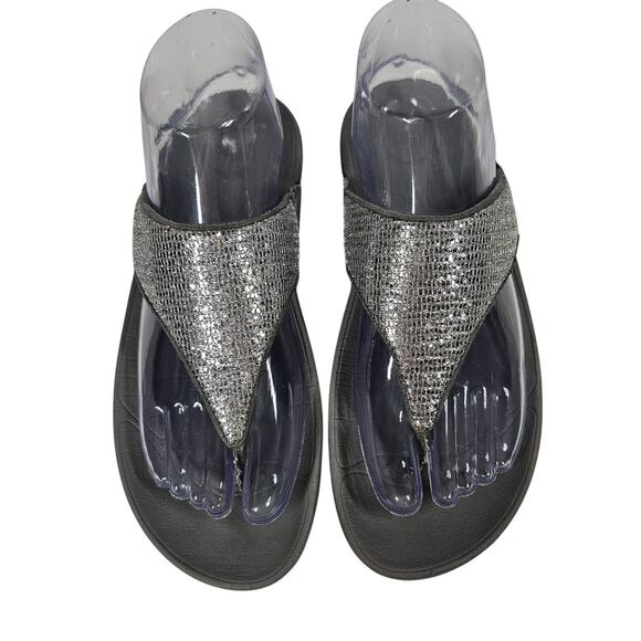 FitFlop Lulu Superglitz Silver Metallic Platform Thong Toe Post Sandals Size 7 - Picture 4 of 9